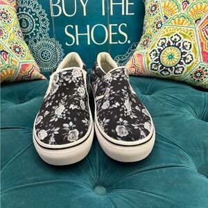 Floral Black Slip-On Sneakers
